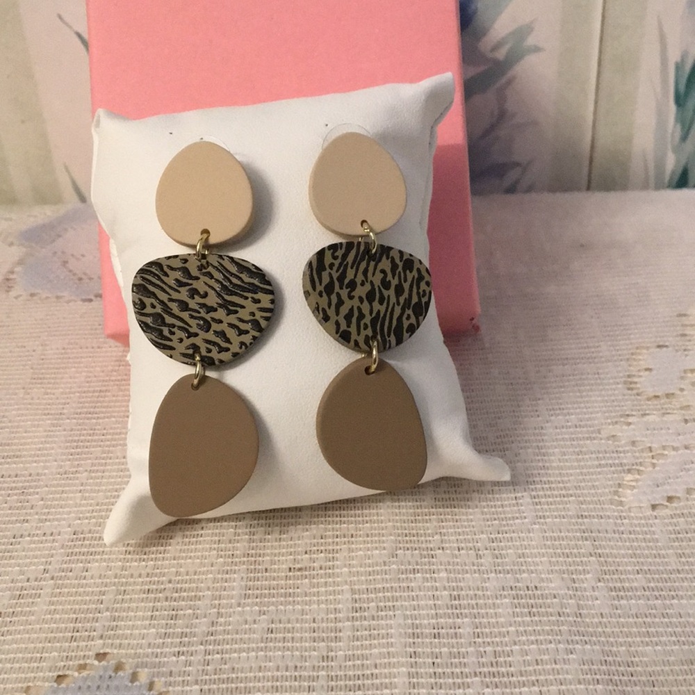 Beige & Animal Print Dangle Earrings - Women Jewelry